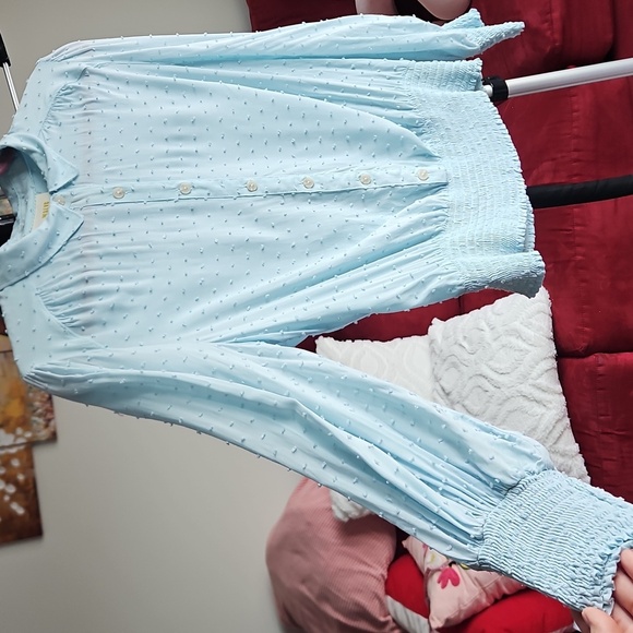 Anthropologie Maeve Blue Rosa Swiss Dot Blouse - Picture 2 of 7